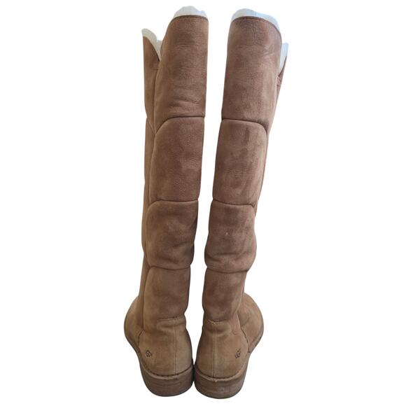 UGG Sibley Knee Tall Sheepskin Lined Suede Camel Brown Boots Women Sz 8.5 - Picture 9 of 14